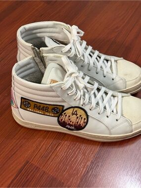 P448 White High-Top Sneakers with Embroidered Patches